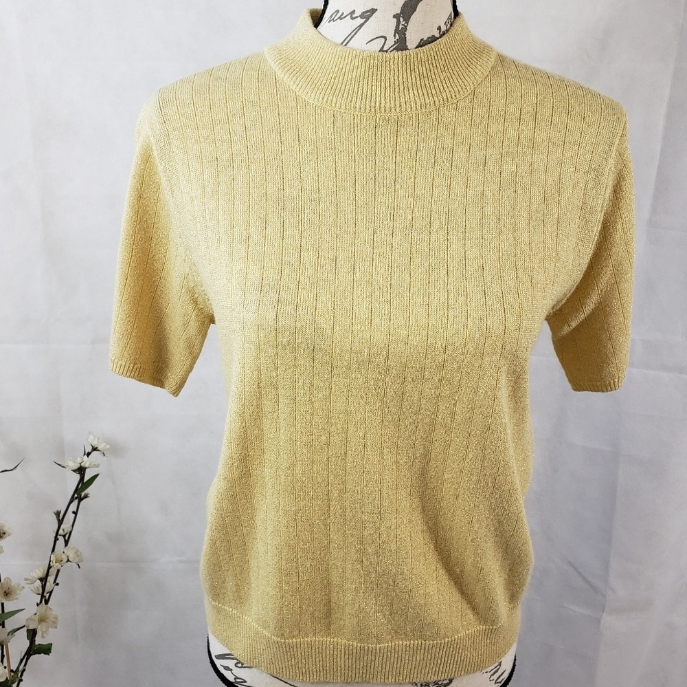 Sag Harbor Petite Rib Mockneck Gold Blouse